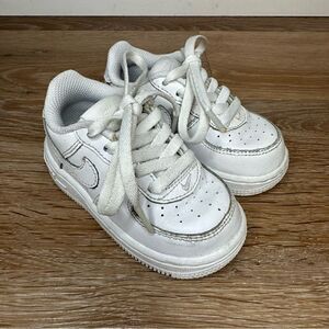 Nike Airforce 1 Low Triple White Leather Baby Sneaker Shoes, Size 5C